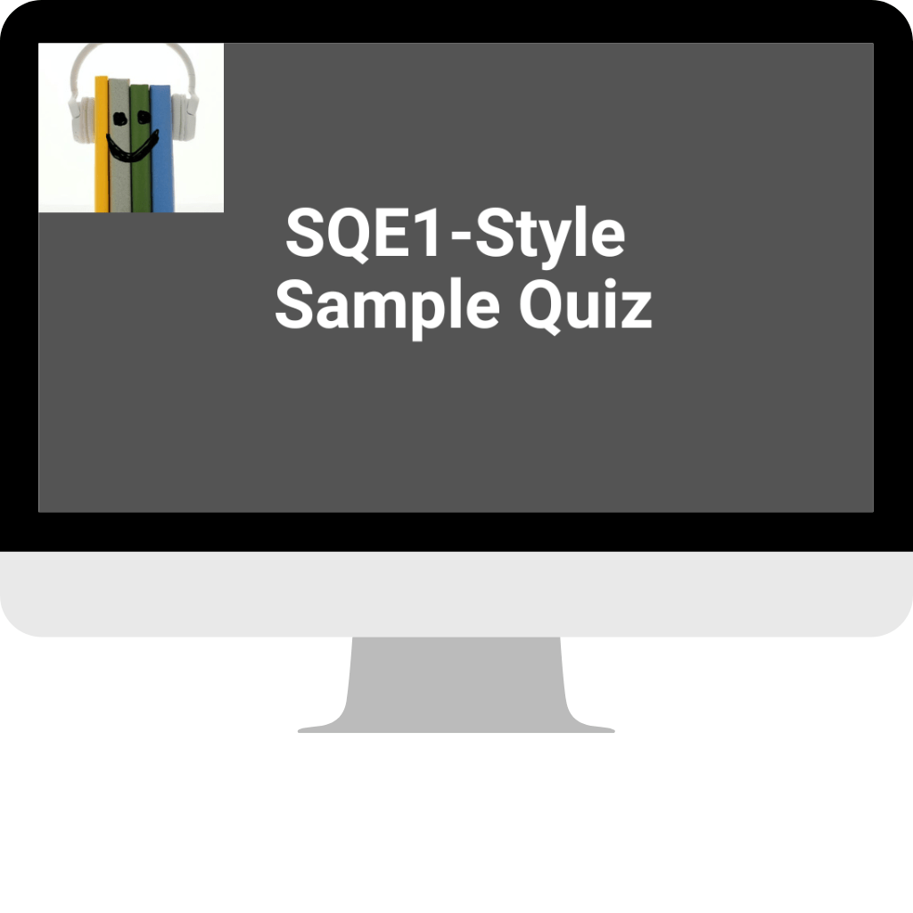 Desktop monitor displaying the first page of a free SQE1 mock exam
